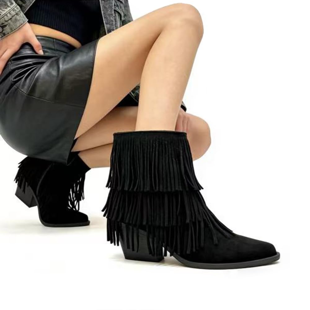 IF Texani Cowboy Western Scarpe da Donna Stivali Stivaletti Frange Camperos Etnici ML523