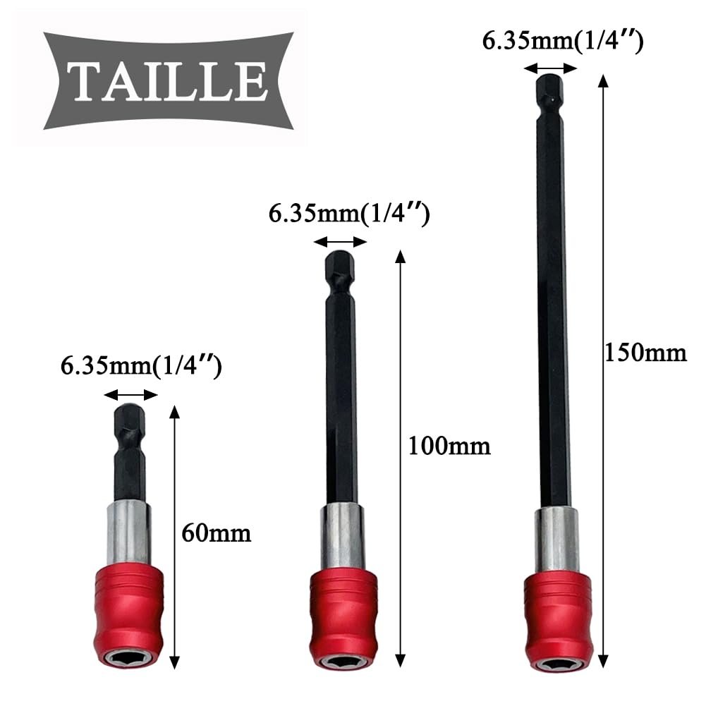 Teocpai 3 x Magnetic Extension Rod for Door 1/4 Inch Hexagonal Screwdrivers Red 60/100/150 mm, 60mm/100mm/150mm - Image 2