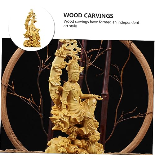 Statue de Guanyin en bois protectrice, sculpture bouddhiste de sérénité
