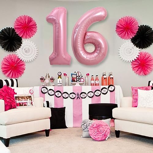 Image of TONIFUL 40 Inch Light Pink Large Numbers Balloons Number 16 Helium Balloons Pink Foil Mylar Big Digital 16 Pastel Balloons for 16th Birthday Party 16th Anniversary Supplies Decorations