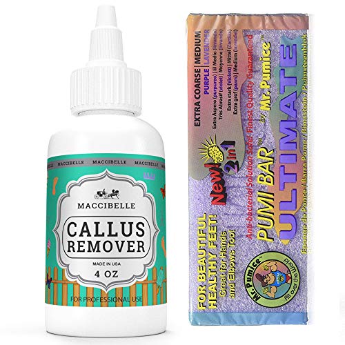 Maccibelle Callus Remover EXTRA Callus and Corn Eliminator Gel 4 oz + Pumice Ultimate Bar Purple