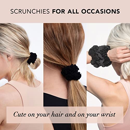 Kitsch Scrunchies For Women's Hair - Textured & Soft Hair Scrunchies | Large Hair Ties For Women | Hair Tie Scrunchies For Girls | Scrunchie | Hair Bands & Ponytail Holders, 5Pc (Textured Black) #TOP3