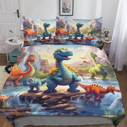 LCWWW Juego de ropa de cama de microfibra con diseño de dinosaurios, 2 piezas, con fundas de almohada, para adultos, adolescentes y niños, funda nórdica individual (135 x 200 cm)