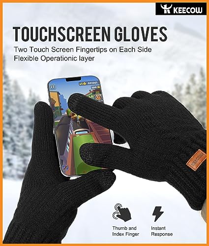 KEECOW Thermo Handschuhe Herren Winter Warm, Touchscreen Handschuhe Winddicht Atmungsaktiv Gefüttert for Outdoor Sports Fahrradfahren Laufen Wandern Skifahren Motorrad Camping(Schwarz)