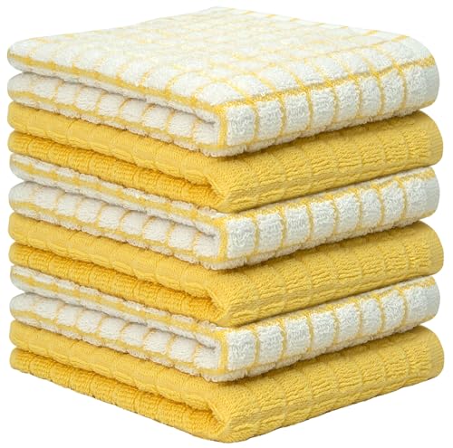 Image of Bumble Kitchen Towels (6 Pack) | 16 inch x 28 inch | 100% Cotton Dish Towels for Kitchen | 380 GSM | Soft, Highly Absorbent & Durable Dish Towels with Hanging Loop | Yellow