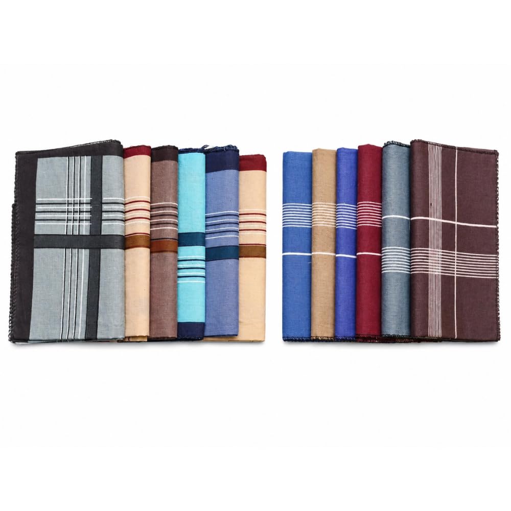 Premium Cotton Handkerchief for Men Combo Pack of 12 | 100% Pure Cotton Soft Absorbent Big Size Rumal | 6 Premium Collection + 6 Easy Wash Cotton Hankies | Washable Reusable for Office & Daily Use-image-39