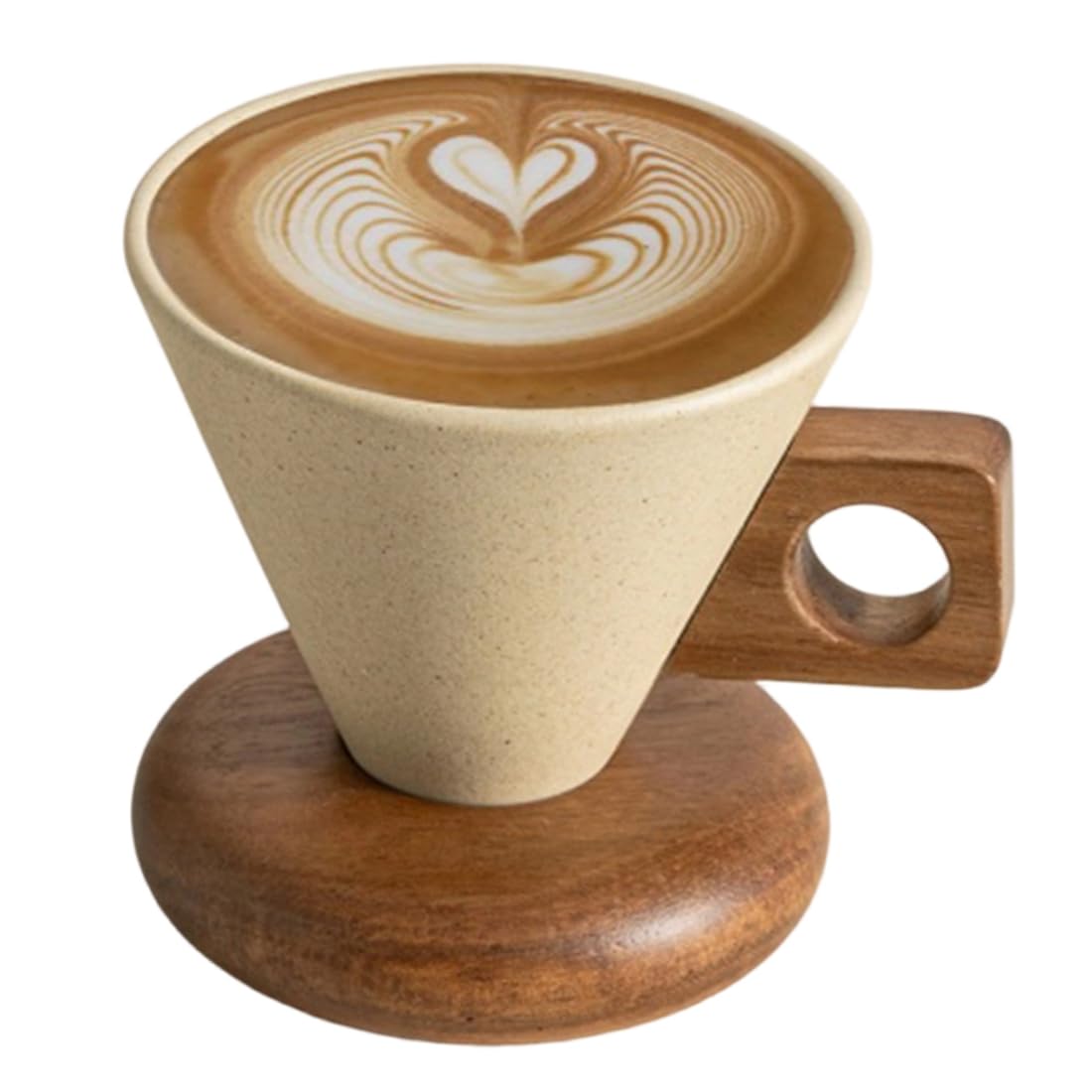 CTRLZS Household for Woman Ceramic Coffee Cup& Wood Base Spoon Set Retro Coffee Mug with Handle Afternoon Tea Set