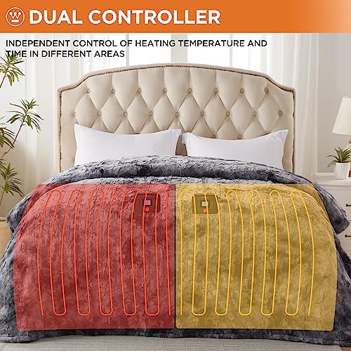 Image of Westinghouse Electric Blanket Queen, Faux Fur Heated Blanket with 10 Heating Levels & 1-12 Hours Auto Off, Soft Cozy Sherpa Heated Blanket Washable Blanket (84 inch x 90 inch Queen Size, Grey)