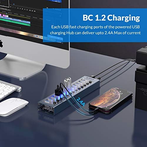 Hub USB , Hub USB 3.0 in alluminio con 13 porte USB 3.0, distributore di porte USB 3.0 per la ricarica e il trasferimento di dati, per PC, iMac, disco rigido mobile, unità flash. - Hub USB - Immagine 4
