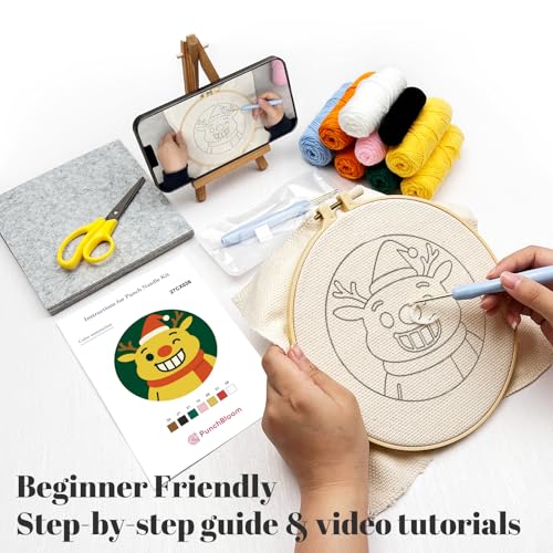 Image of Christmas Punch Needle Kit for Adult Beginner, 2-Pack Santa & Reindeer Easy Punch Embroidery Starter Set with Instruction, Fun DIY Needle Point Craft for Home Decor & Holiday Gift Idea