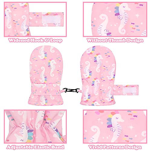 Image of Toddler Mittens Waterproof Toddler Winter Gloves Toddler Snow Gloves for Kids Baby Winter Mittens for Toddler Girls Boys, Pink Seahorse, 6 - 24 Months