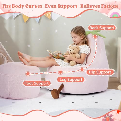 Image of 2.5FT Memory Foam Bean Bag Chair - Ultra Soft Faux Rabbit Fur Round Sofa with Handle & Machine Washable Cover, Comfy Lazy Chair for Kids Teens, Perfect for Reading Gaming in Living Room Bedroom,Pink