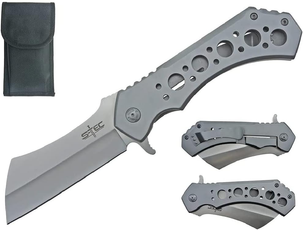12" FOLDING CLEAVER SILVER TACTICAL Assisted Open Pocket Knife (Limited Edition) …