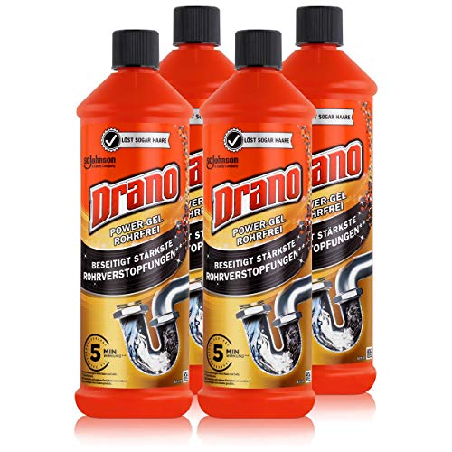 4x Mr Muscle Drano Power-Gel 1 liter – veilig voor alle buizen.