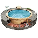 softub pool erfahrungen Höhe: 25 - 55 cm vidaXL Whirlpool Umrandung mit Stauraum Rund Poolumrandung Poolverkleidung für Spa Grau Poly Rattan Stahlrahmen Eukalyptus-Hartholz