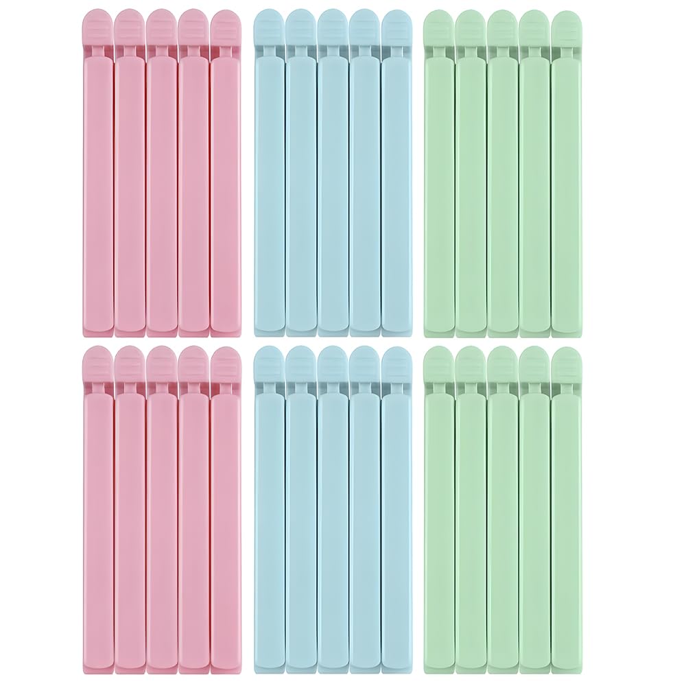 30 sealing clips, 15 cm long, 3 colours available, for easy sealing of different food packaging, secure the freshness of sweets, chips and snacks