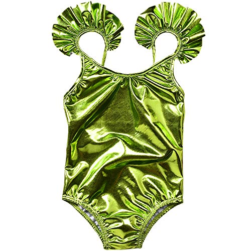 Newborn Baby Girls Onepiece Glitter Solid Swimsuit Backless Halter Ruffles Beachwear Bathing Suit (Light Green, 12-18 Months)