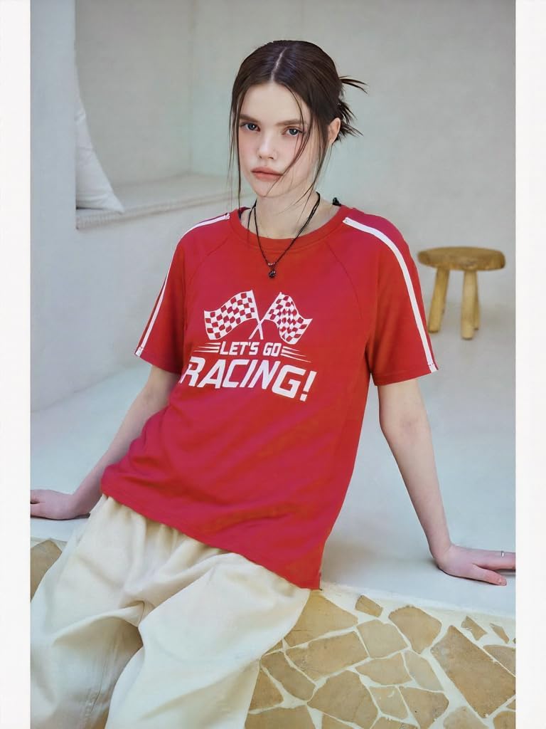 Racing Shirt Women Vintage Checkered Flag Racing Shirts Start Your Engines Tshirt Raceday Casual Short Sleeve Tops - Image 3