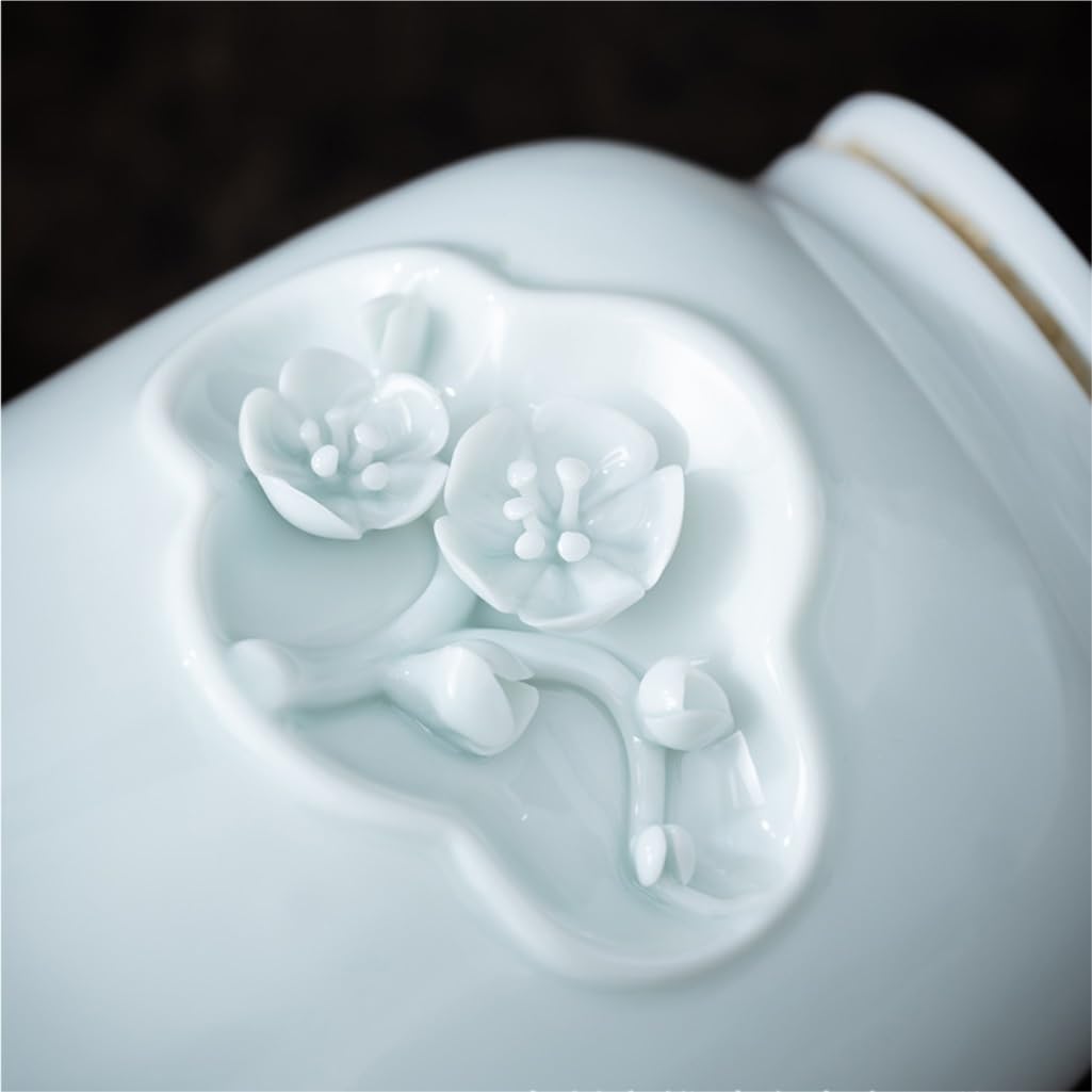 SONGCHAO Sugar Jar Handmade White Porcelain Tea Jar, Celadon Ceramic Sealed Jar, Ceramic Black Tea Awakening Jar, Household Ornaments Tea Canister (Size : Medium)