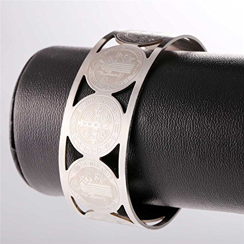 U7 Chunky Bangle For Women Stainless Steel 24Mm Wide Statement Saint Benedict Medal Cuff Bracelet #TOP3