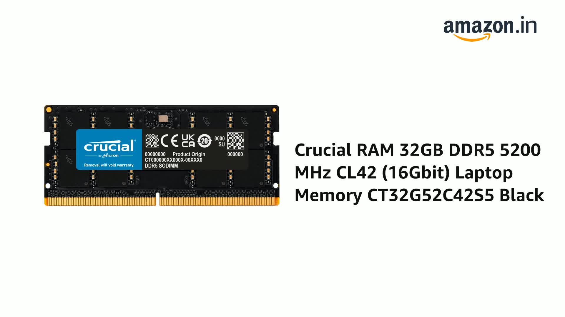Amazon.in: Buy Crucial RAM 32GB DDR5 5200 MHz CL42 (16Gbit) Laptop
