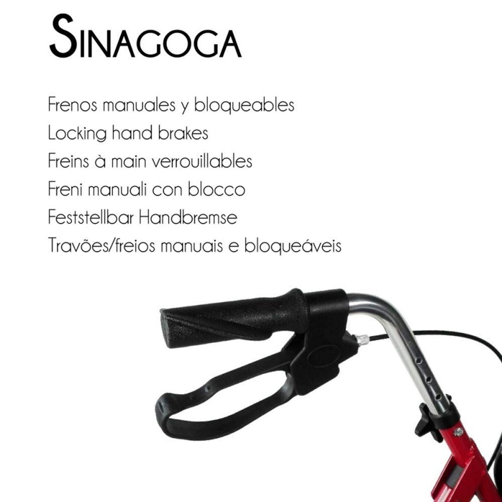 Mobiclinic, Modelo sinagoga, Rollator con 4 ruedas, Andador para adultos, Mayores, Minusválidos o ancianos, Caminador de aluminio, Ayuda caminar, Ligero, Plegable, Asiento, Rojo