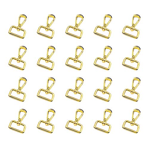 20 Pieces 1 Inch Gold Metal Swivel Lobster Clasp Claw Snap Hooks with D Ring for DIY Crafts Keychain Purse Bag Making
