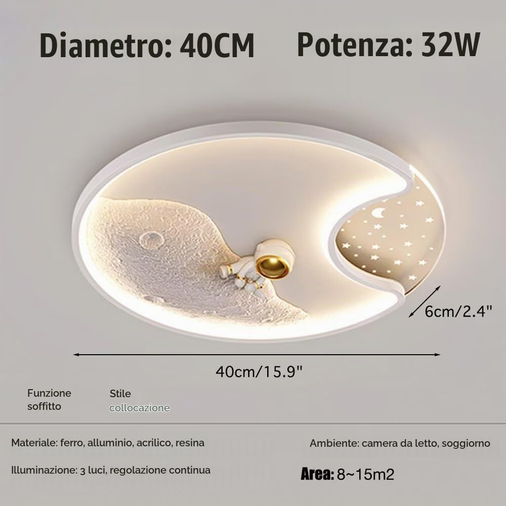 Plafoniera 3D Astronauta Luna Plafoniera LED Lampadario Astronauta Lampada da soffitto Cartoon Luna Apparecchio di illuminazione per camera da letto, cameretta dei bambini
