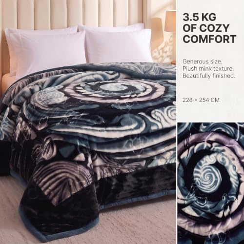 Image of BSB HOME 280 GSM Mink Blanket, Premium Soft Warm Cozy Plush Blanket for Double Bed, Ultra Soft Comfortable Winter Bedding, Elegant Printed Blanket, 90 x 100 Inches (229 x 254 cm) - Charcoal