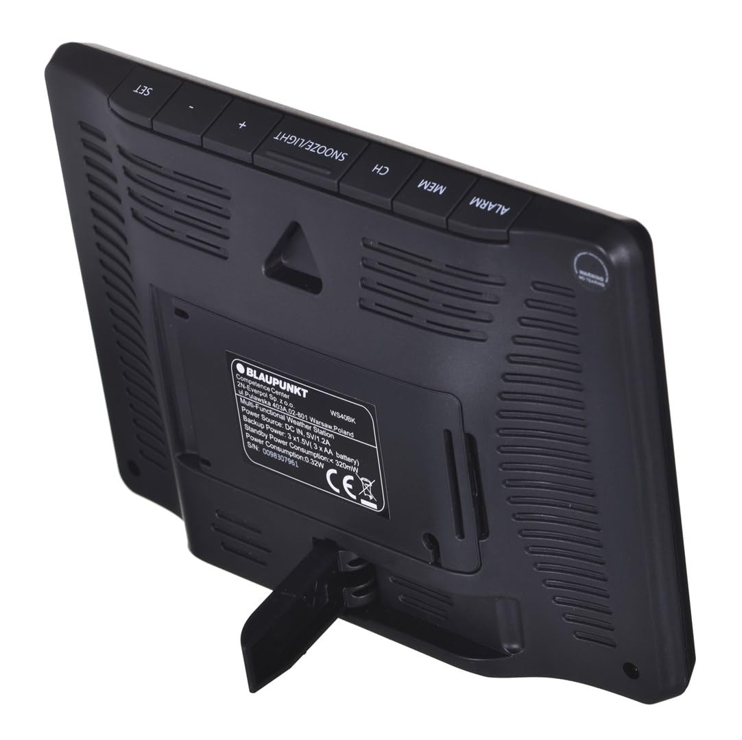Blaupunkt WS40BK Wetterstation mit 3 externen Temperatur- und Luftfeuchtigkeitssensoren LCD-Display