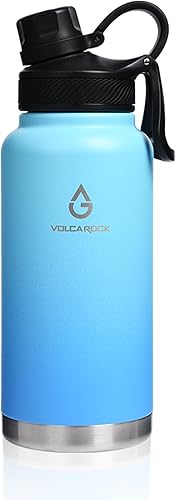 VOLCAROCK Botella de agua moderna con tapa con pajilla a prueba de polvo 3 tapas termo de metal de acero inoxidable aislado al vacío reutilizable a