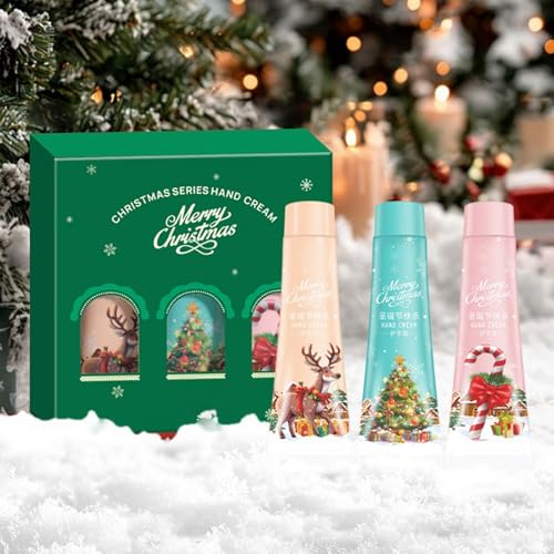 3 Stück Handcreme Weihnachten Set,Mini Hand Creme Geschenkset, Trockene Rissige Hände Feuchtigkeitscreme für den Winter,Hand Cream für trockene Hände für Frauen Mutter (Green, 30g)