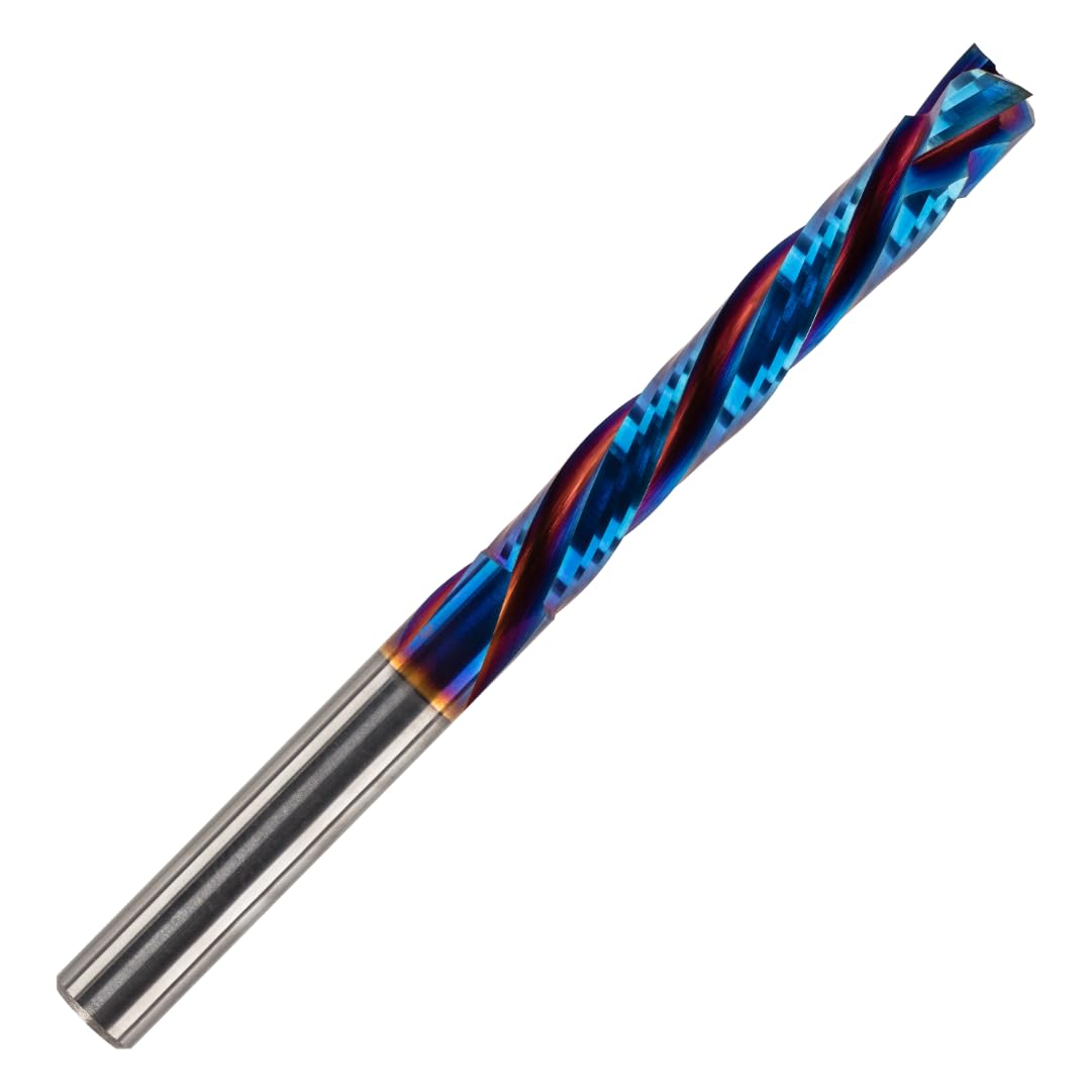 Rennie Tools - 8mm x 52mm Flute (8mm Shank) Solid Carbide 3 Flute Up Down Cut Compression Router Bit Cutter End Mill For MDF, Plywood, Wood, Laminate. NANO Coated Upcut/Downcut Spiral For CNC Use