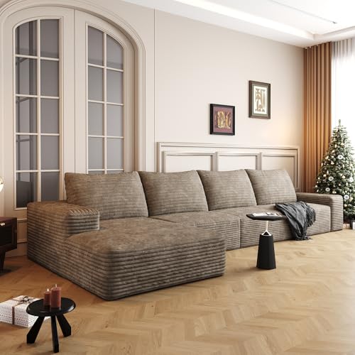 Image of 96 inch Sectional Couches for Living Room Cloud Couch Sofa with L-Shape Upholstered Boneless Couchs Modern Modular Sectional Couch with Chaise