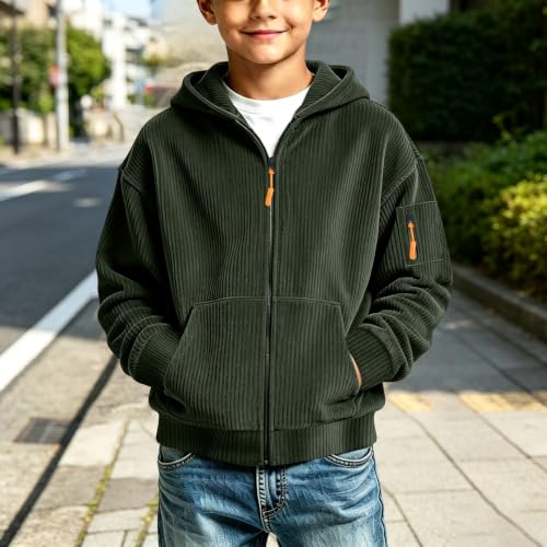 Boys Corduroy Knit Hoodie Sweatshirt Plain Zip Up Long Sleeve Jacket - image 2