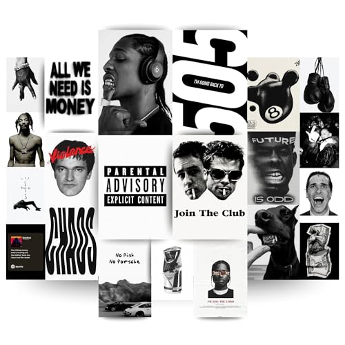 Image of Yellow Town India Hip Hop Flo Wall Collage Kit | 21 Rap & Hip-Hop Posters + Wall Friendly Adhesive | Black & White Rap Culture Aesthetic Prints for Men's Bedroom, Dorm & Studio