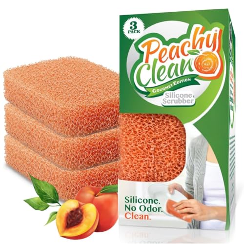 Image of Peachy Clean Silicone Dish Sponge Scrubbers, Fresh Peach Scent, Non-Scratch, Odor-Resistant, Durable Dish Sponges for Kitchen 9pk