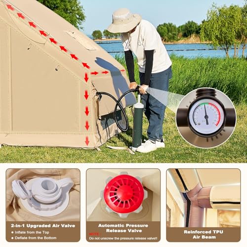 Image of Inflatable Tents for Camping, Large Blow Up Tent with Hand Pump, Easy Setup InflatableTent 4 Season Tent, Waterproof Oxford Air Glamping Tents for Camping Adult 4 /6 /8 /10 /12 Person