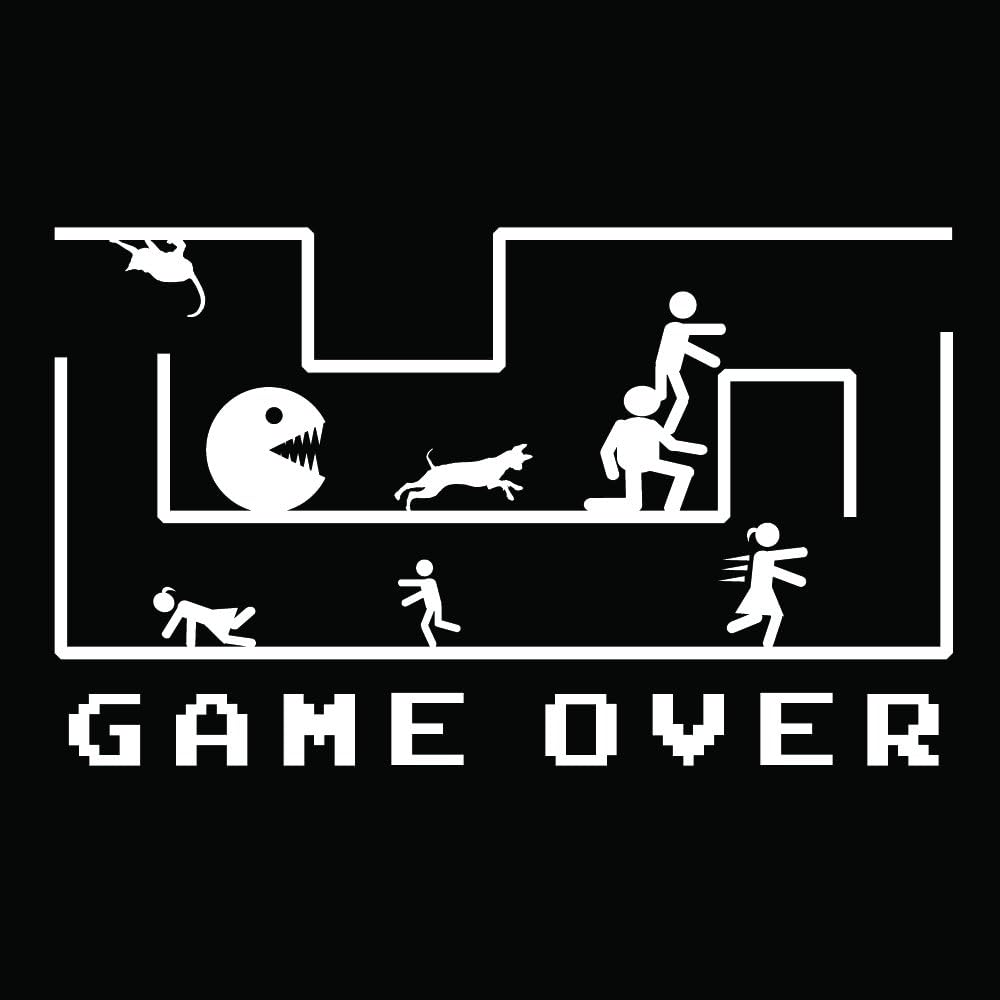 Auto VynamicsBMPR-GAMEOVER-GWHI - Gloss White Running Stick Figure Family Game Over Graphic Funny Bumper Sticker Decal - Fun Vinyl Graphic/Sticker - (1) Decal - 8.375-by-5-inches