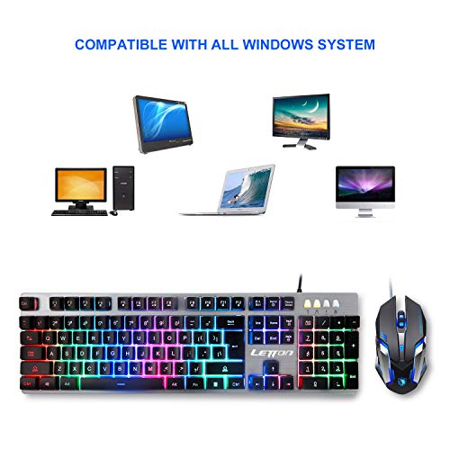 SADES Gaming Keyboard and Mouse Combo,Wired LED Rainbow Backlit Gaming Keyboard,104 Keys USB Ergonomic Gaming Keyboard,Gaming Mouse with 4 Adjustable DPI for Gaming for PC/Laptop/Windows