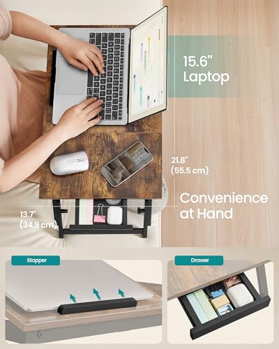 Image of SONGMICS Bed Laptop Desk, Folding Bed Tray, Adjustable Angle and Height | Folding Bed Tray for Laptop up to 15.6 Inches, Portable for Working Reading Writing Breakfast, Drawer, ULLD105B01