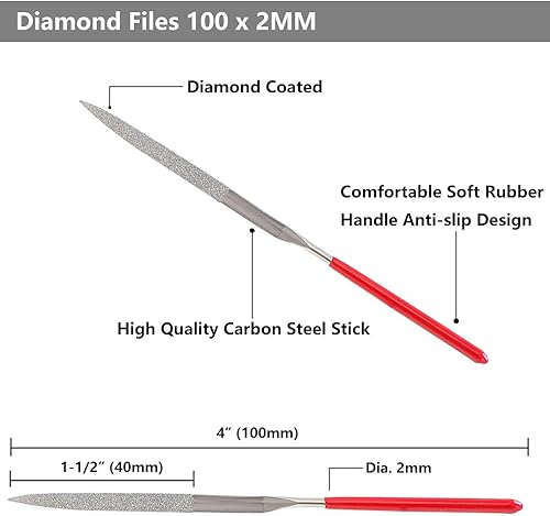 Miniatura 3 de YAKAMOZ Juego de 10 limas de aguja de diamante pequeñas de 0.079 x 3.94 pulgadas (0.079 x 3.937 in), archivos de joyeros, herramientas manuales de