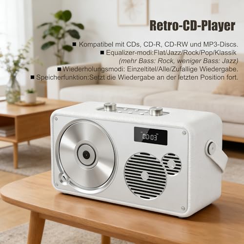Enceinte Bluetooth rétro en cuir pour salon avec lecteur CD portable et FM