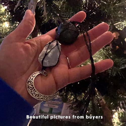Image of Runyangshi Healing Crystal Car Rear View Mirror Hanging Accessories Natural Black Tourmaline Celestite Rough Stone Handmade Hanging Ornaments Home Deco Gift Balance Reiki Energy