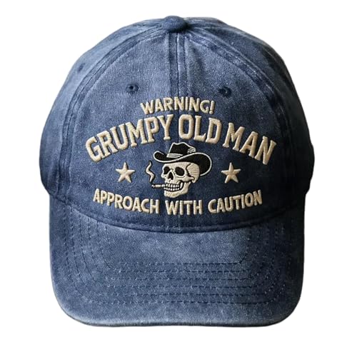 Warning Grumpy Old Man Embroidery Cap, Funny Adjustable Cotton Embroiered Baseball Cap, Suitable for Both Men and Women (Navy)