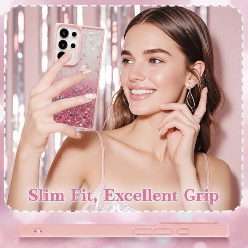 Image of VONZEE Case Compatible with Samsung Galaxy S25 Ultra 5G, Non Moving Glitter Shockproof Case for Girls & Women Soft TPU Shockproof Anti Scratch Drop Protection Cover (Pink)