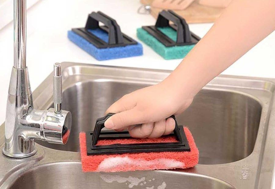 Pack of 3 Tile Cleaning Multipurpose Brush Regular Scrub Pad Pack of 3 Sponge-image-0