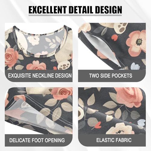 ALAZA Bear Rose Flower Floral Pajamas Short Sleeve 2 Piece Sleepwear Top and Bottom Pajama Set Unisex4