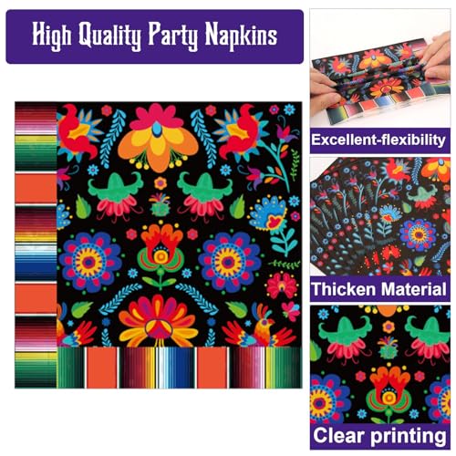 Image of 100PCS Mexican Fiesta Party Plates and Napkins Party Supplies Mayo Mexico Mexican Tableware Dinnerware Set Decorations for Dia De Los Muertos Day of The Dead Dance Pinata Colorful Ponchos Serves 25