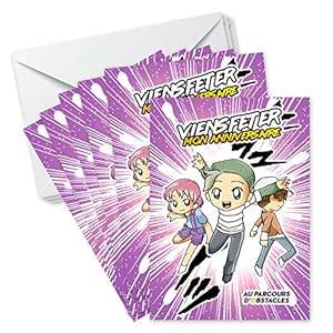 SoKawaï – Set de 6 cartes invitation anniversaire en Français + 6 enveloppes | Thème Parcours d’obstacles – Parcours…